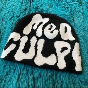 mea culpa beanie black and white hat